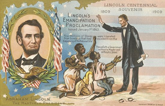 (SLAVERY AND ABOLITION.) LINCOLN, ABRAHAM--EMANCIPATION PROCLAMATION. Eleven die-cut and or chromolithograph postcards commemorating th